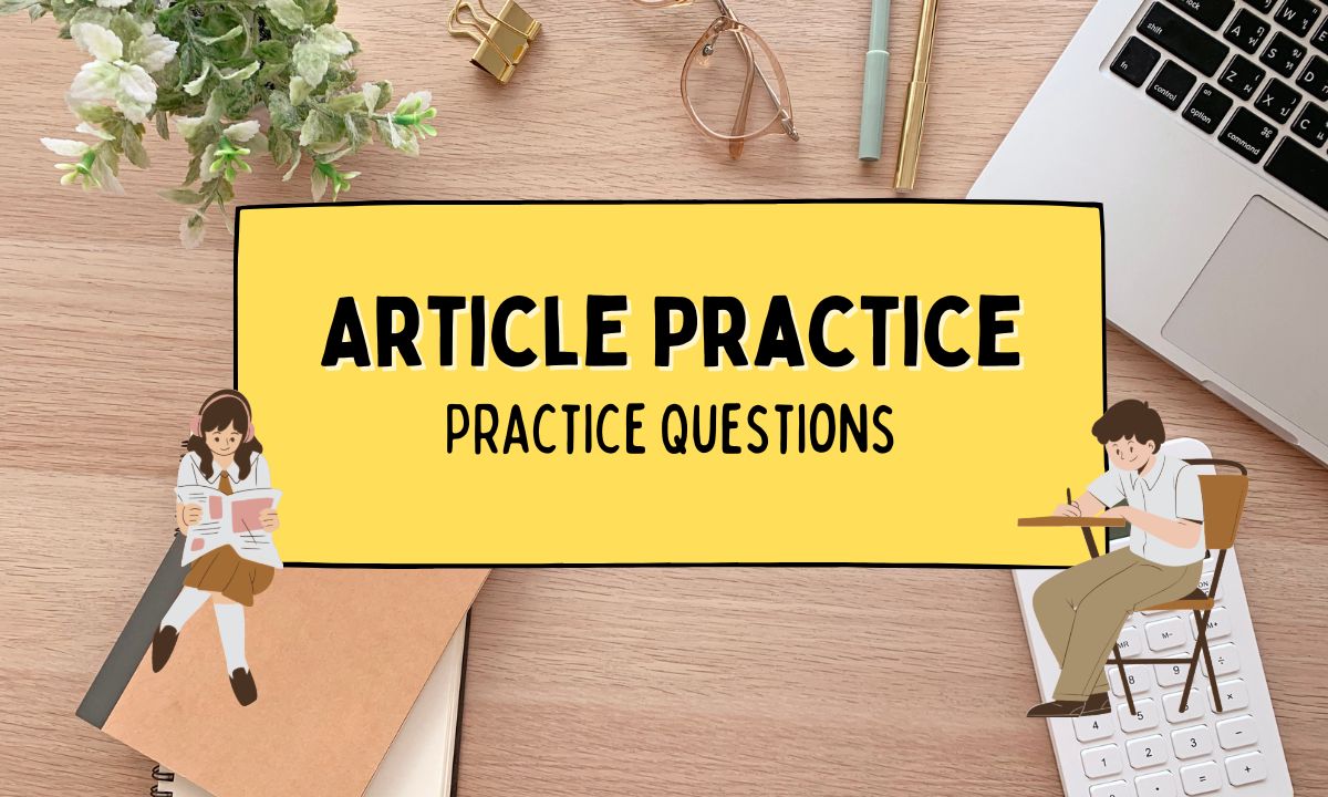 Variety of English grammar practice questions covering articles, from basic to advanced levels.