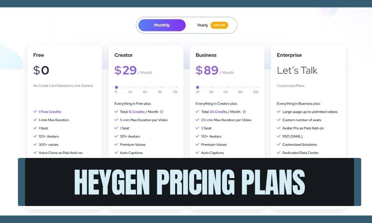 HeyGen offers four pricing plans, with one being free and one being custom