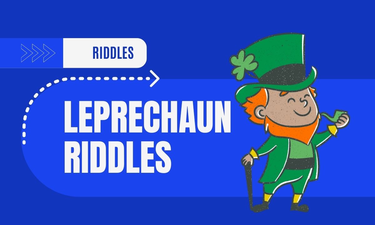 Leprechaun with pipe and cane on blue background.