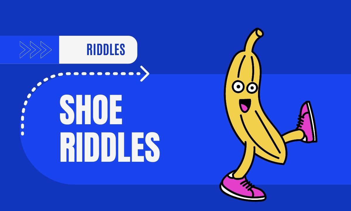 Cartoon banana in pink sneakers, shoe riddles
