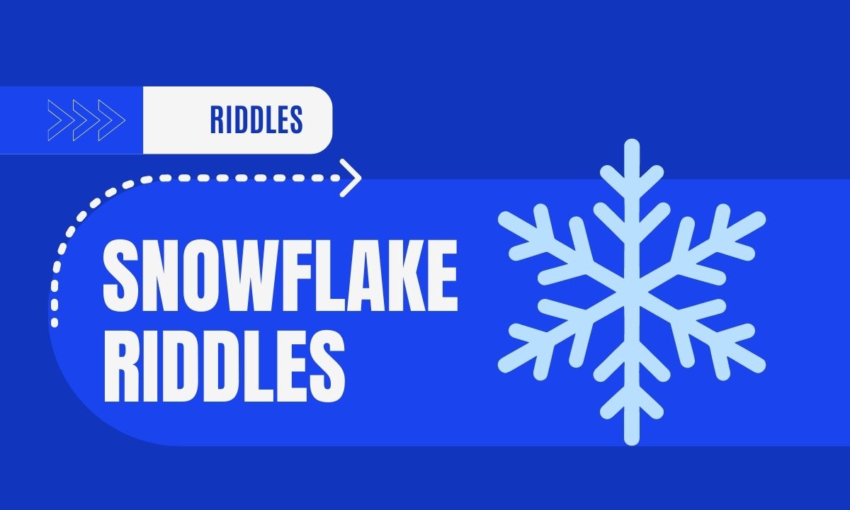 Snowflake on blue background with text "Snowflake Riddles"
