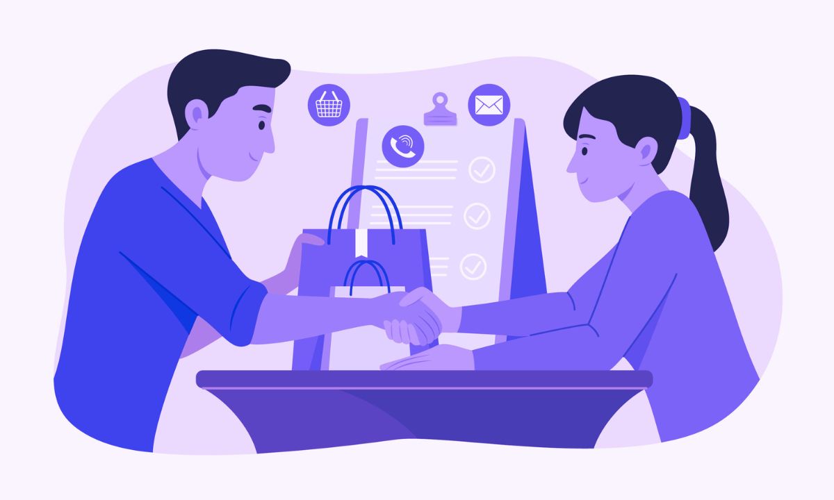 A vector hand-drawn flat design customer connection illustration