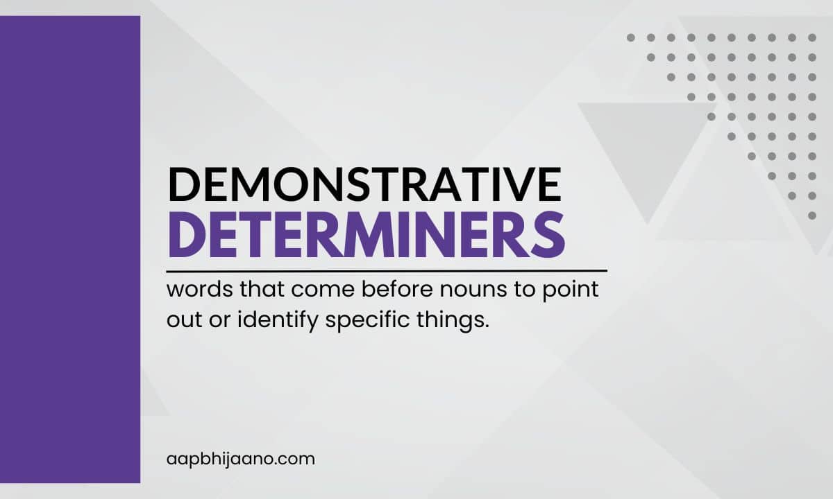 Demonstrative determiners words that point to things.