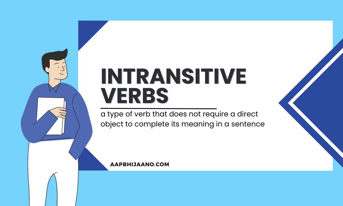 Image of a man holding a piece of paper with the text "Intransitive Verbs"