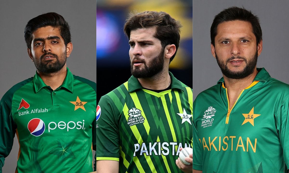 An image of Pakistan cricketer Babar Azam, Shaheen Afridi, and Shahid Afridi
