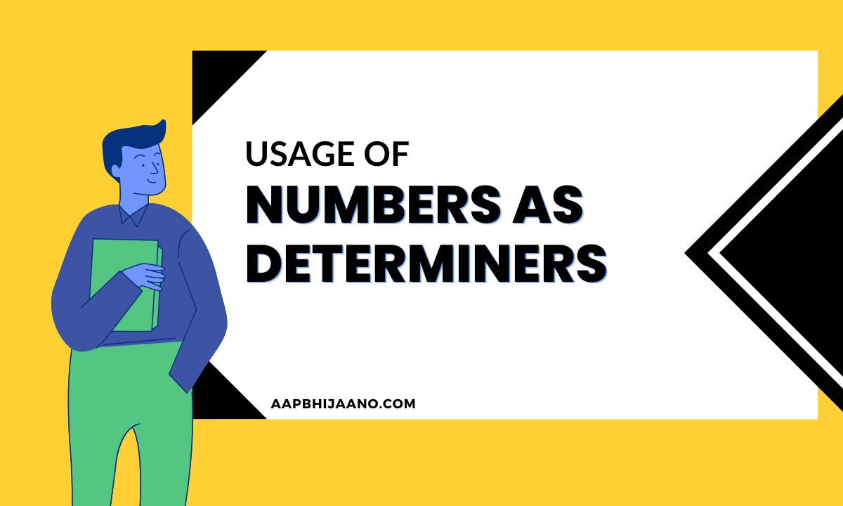 Illustration of man holding book about usage of numbers as determiners.