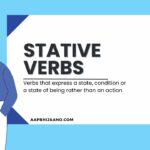 A man holding a book in front of a sign that says "Stative Verbs".